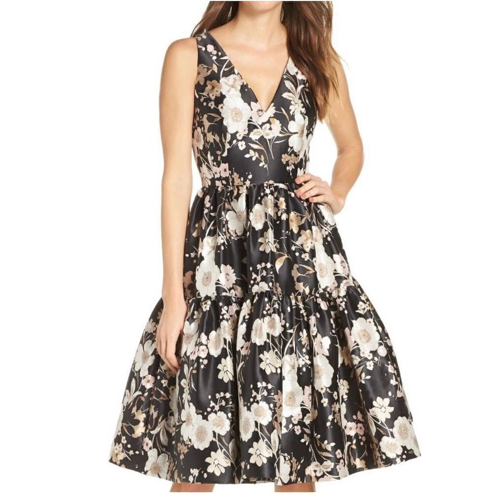 Eliza J Jacquard Fit & Flare Dress